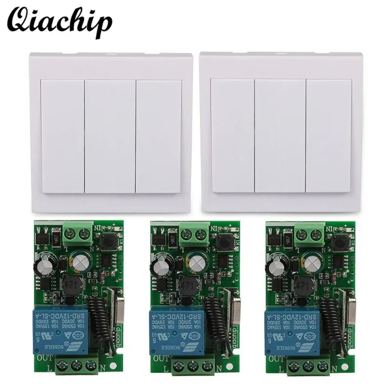 

QIACHIP Wireless AC 110V 220V 433 Mhz 86 Wall Panel 3CH Button Remote Control Switch RF Receiver Module For Ceiling Lamp Light