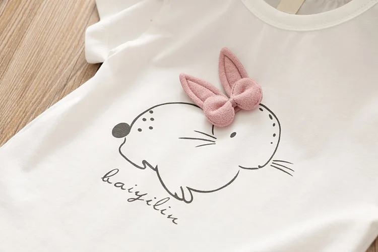 Sodawn Summer Brand Fashion Girls Clothes Cartoon Rabbit T-shirt+ Mesh Dress 2pcs Cute Children Clohting Baby Clothing