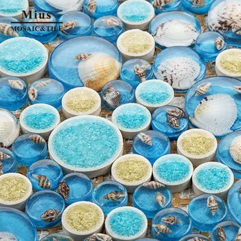 

Blue crystal glass mosaic tile mix shel tile ceramic bathroom tile mosaic