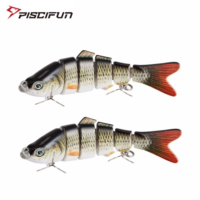 US $5.24 Piscifun 2 Pieces Fishing Lure 10cm 20g 3D Eyes 6-Segment Fishing Hard Lure Crankbait With 2 Hook F