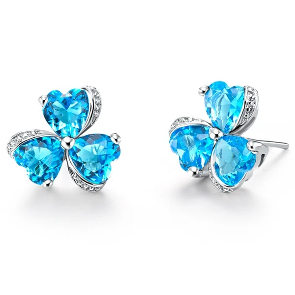

Plating Silver, Rhodium Earrings New Female Fine Mosaic Crystal Clover Shape, Retro Classic Style