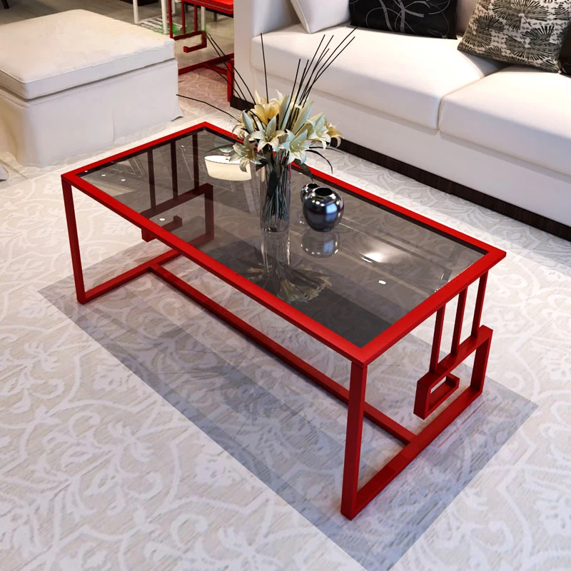Metal Chinese Iron Long Simple Fashion Large-sized Apartment Living Room Wood Glass Top With Metal Coffee Tea Table Metal Chinese Iron Long Simple Fashion Large-sized Apartment Living Room Wood Glass Top With Metal Coffee Tea Table