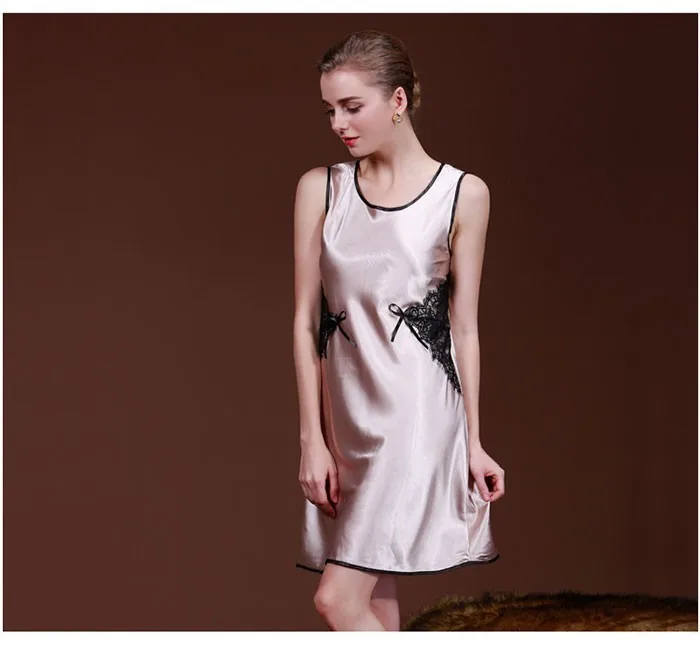 2016 летний Стиль Новое поступление Женская повседневная одежда для сна шелковая ночная рубашка благородное кружевное Ночное платье iT288