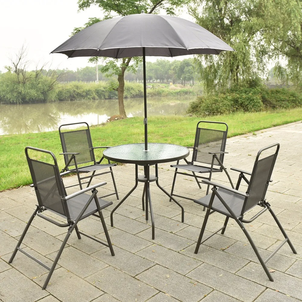 6 Pces Pátio Jardim Conjunto De Móveis 4 Cadeiras Dobráveis Mesa Jardim Conjunto De Móveis 4 Cadeiras