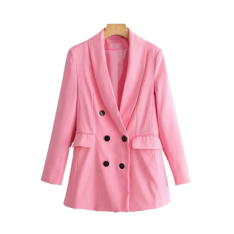 rosa para mujer, chaquetas americanas largas elegantes para mujer, 2019, trajes de doble botonadura con cuello entallado, Top Chic para chicas - AliExpress Ropa de mujer