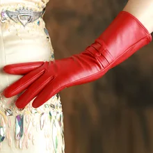 Бренд KLSS, женские перчатки из натуральной кожи высокого качества, перчатки из козьей кожи, зимние Бархатные элегантные женские длинные перчатки из овчины 703