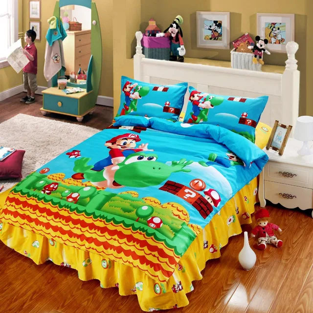 Kid cartoon super Mario cotton bedding set bedspreads for childen twin