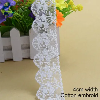 

4cm width white lace cotton embroidery lace french lace ribbon fabric guipure diy trims warp knitting sewing Accessories#2899