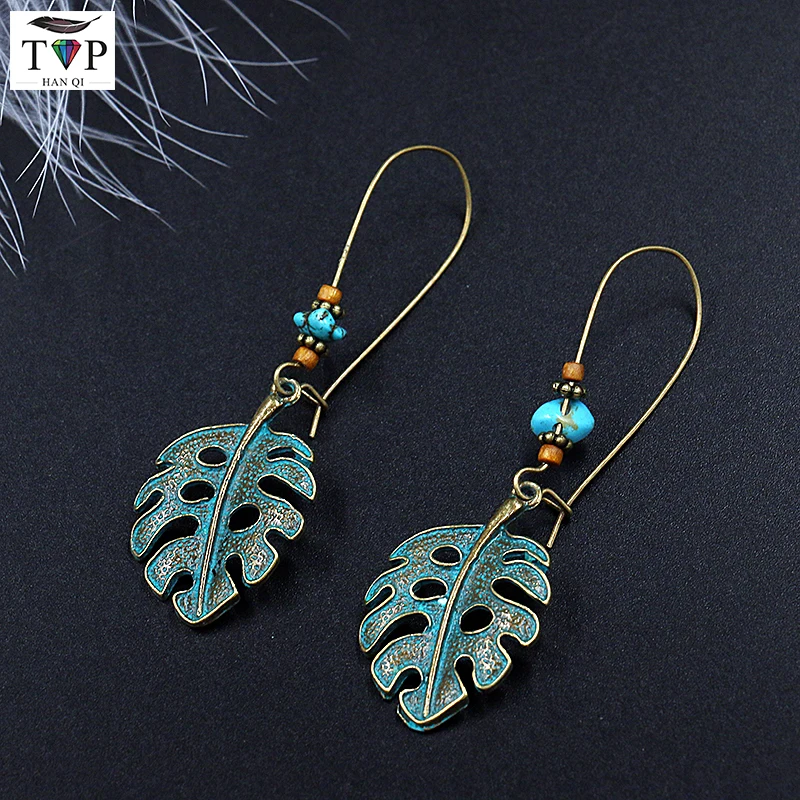 

2018 New Bohemian Vintage Charm Earrings Bronze Leaves Drop Earring Danglers Fashion Retro Personalized Party Accessories Earrin