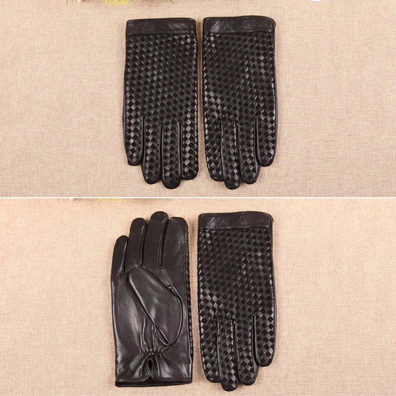 Бизнес Для мужчин из натуральной кожи перчатки Высокое качество козьей перчатки осень-зима плюс Термальность бархат моды тканые плед EM019NC