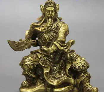 

China brass guan gong sculpture dragon Martial god of wealth Guan Yu Statue