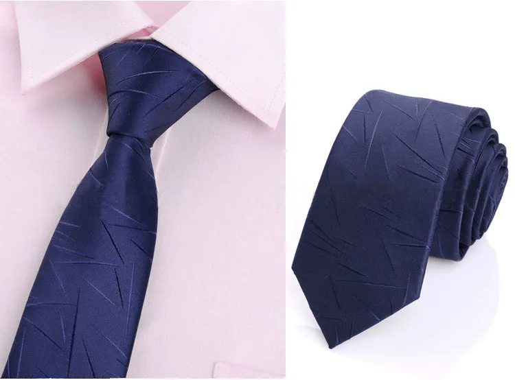 Полиэстер тонкий галстук для мужчин 6 см Для худой шеи галстуки синий черный сплошной горошек Полосатый Бизнес Узкая рубашка с галстуком аксессуары - Цвет: A02