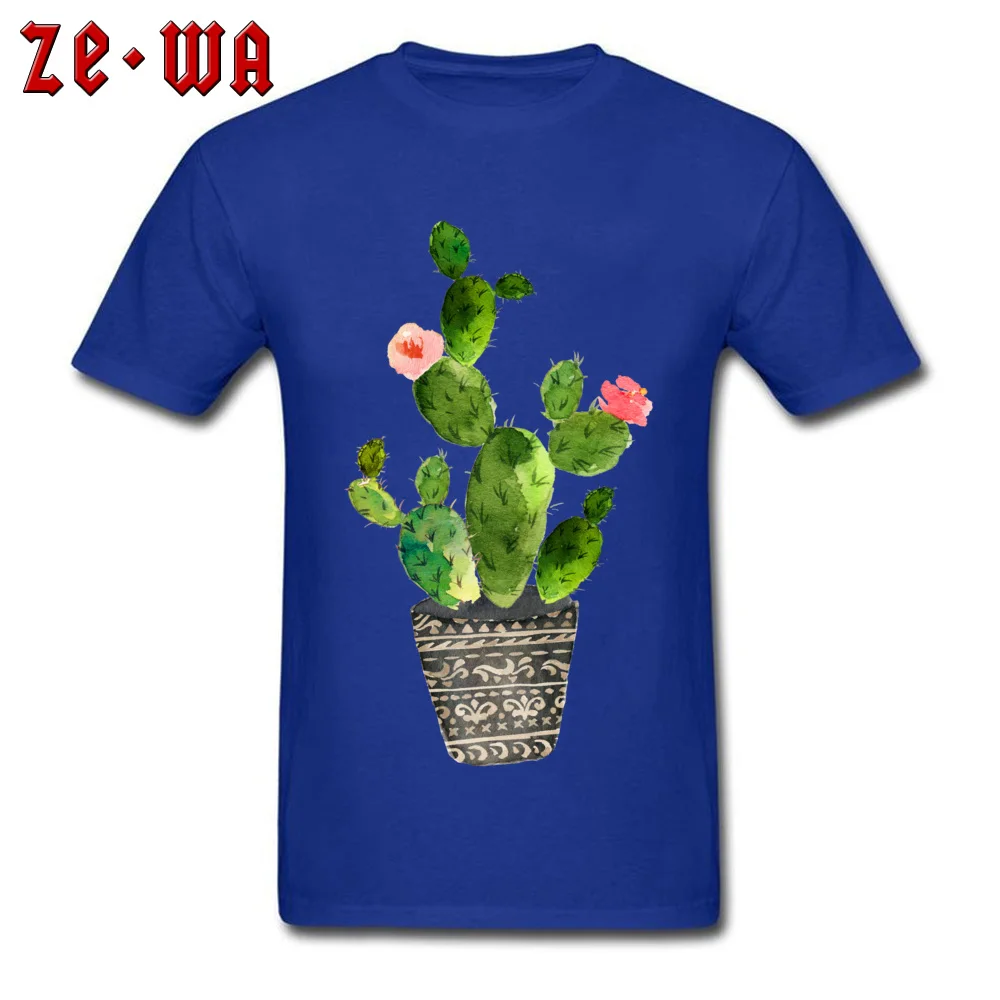 cactaceae watercolor pear cactus 2018 Fashion Mens T-Shirt Round Neck Short Sleeve 100% Cotton Fabric Tops Shirts T Shirts cactaceae watercolor pear cactus blue