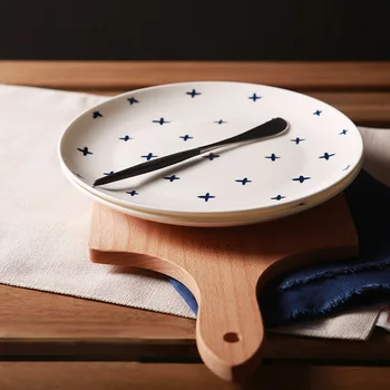 

Dinnerware Plate Dish On-glazed Round 8 Inches Home Textiles Blue White Baby's Breath Floral Steak Plates Bow Printed Wholesale
