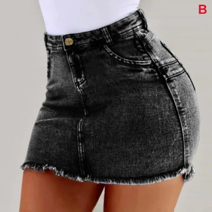 Women Short Jeans High Waist Tassel Hem Holes Hot Shorts for Summer KNG88