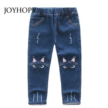 Cute Cartoon Pattern Kids Jeans Winter Autumn Lovely Cat High Quality Children Pants Casual trouses Baby Girls Jeans
