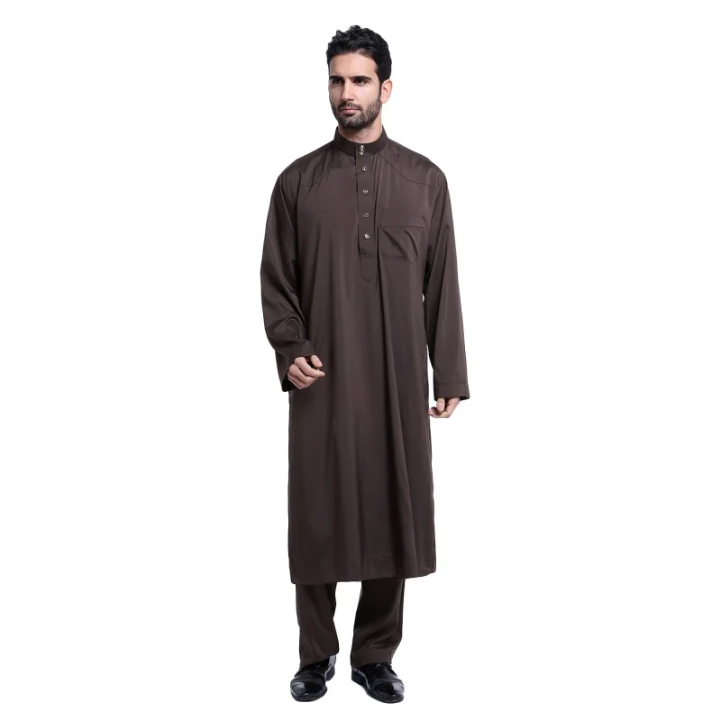 2017 New Muslim Men Long Sleeve Thobe Islamic Clothing Saudi Arab Moslim Jurk Clothing Mens Kaftan Thobe Plus Size