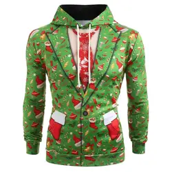 Для мужчин Рождественский костюм узор 3D принт с длинным рукавом Толстовка шапки пуловер рубашка Топ, рубашка, блузка бесплатная доставка