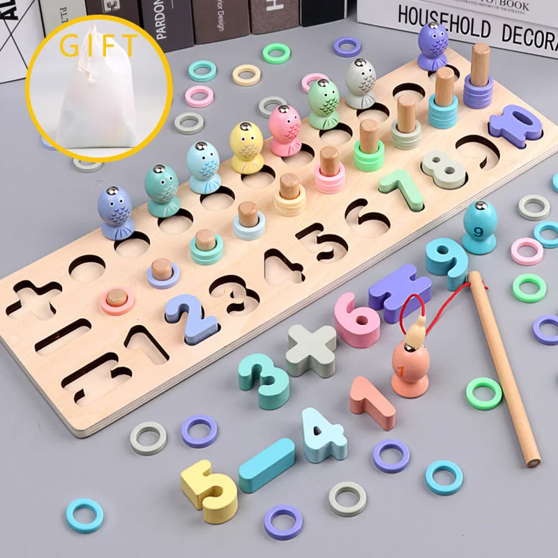 

Wooden Montessori math Toys Count Arithmetic Magnetic Fishing Game Baby Early Education Teaching Aids Math Toy For Children