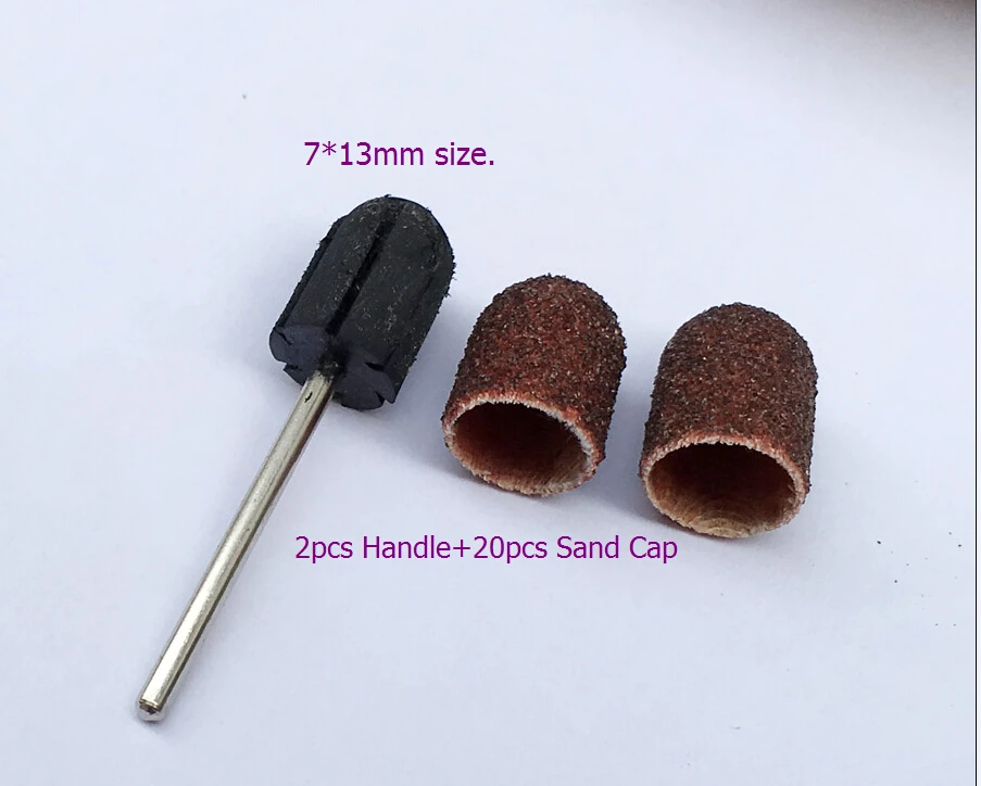 7*13mm, 20 STKS nail Schuurbanden cap Manicure Bestand Gereedschap + 2 STKS Nail Salon Rubber Grips handvat Boor Nail Machine
