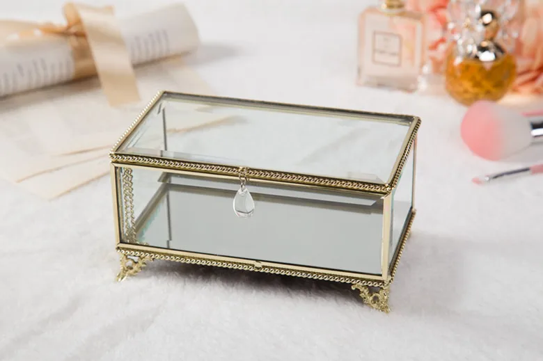 Креативный скандинавский стиль ретро дисплей для ювелирных изделий стеклянная коробка покрытие серебро золото кружево коробка для ювелирных изделий украшение дома