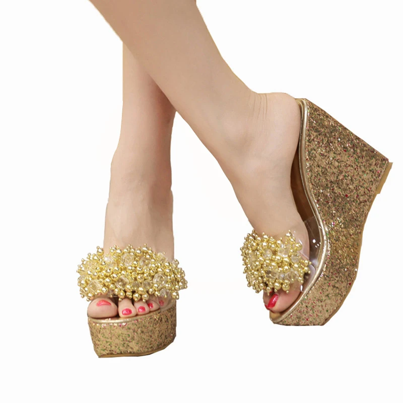 Mujeres Tacón De Cuña Zapatos Planos Brillante Diamante Toe Post Casual tamaño cómodo