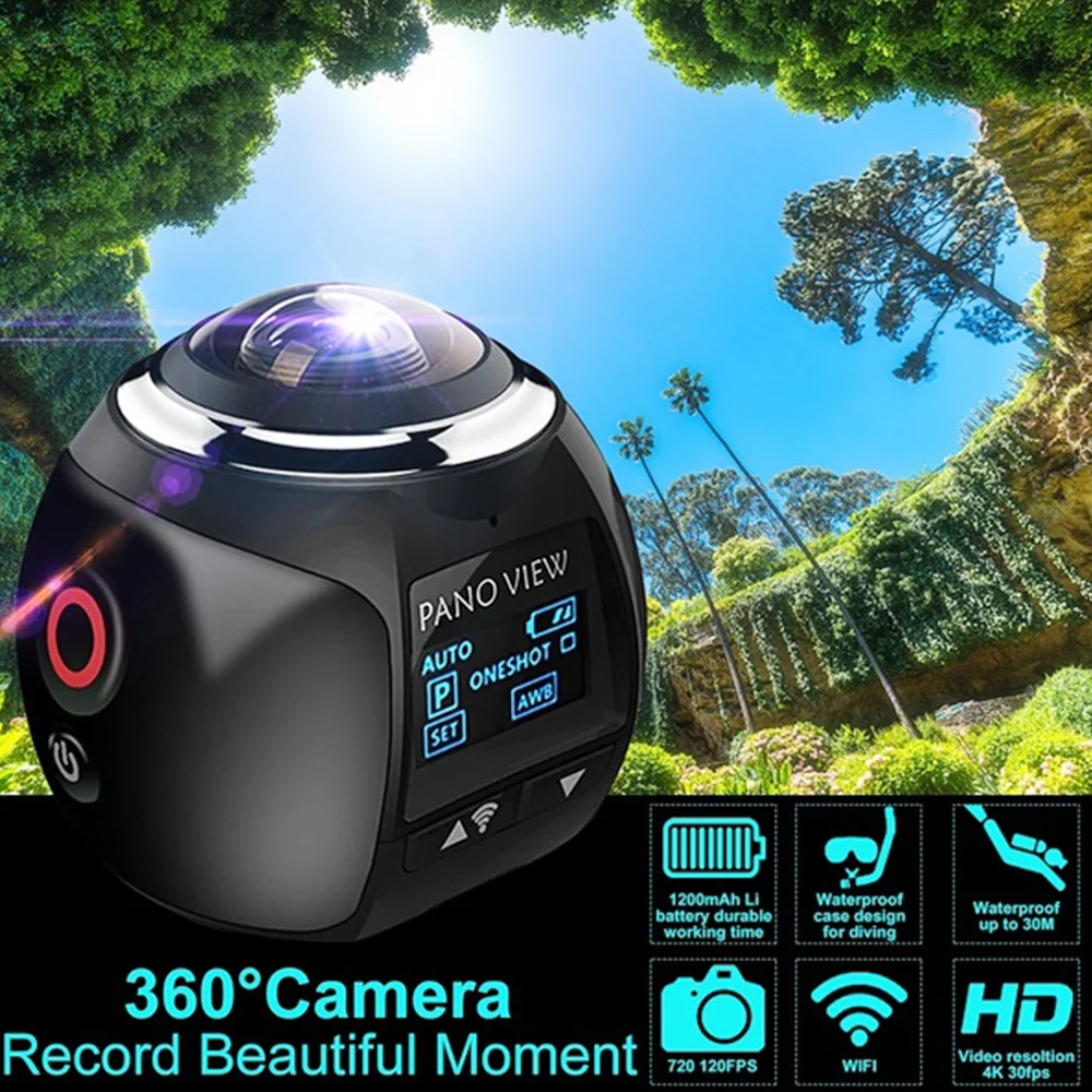 

360 Degree VR Panoramic Outdoor Camera 4K Wireless WiFi Waterproof Aerial Camera Wide Angle Recording Video Camera