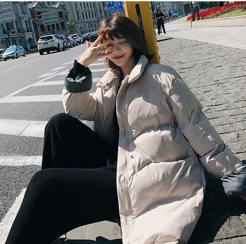 Manteau Femme Hiver зимняя женская куртка карамельного цвета, ветрозащитная, с высоким воротником, толстая, пуховая, хлопковая куртка размера плюс, свободная длинная парка