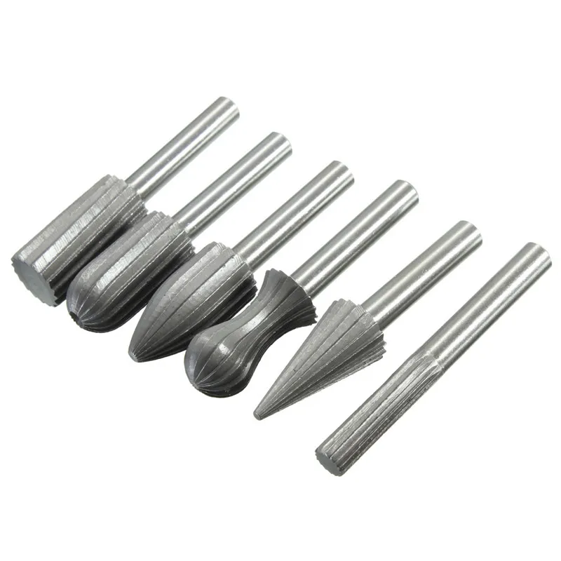 

6pcs 6mm 1/4" Rotary Burr Set HSS Rotary Files For Metal Plastic Wood Grinding Hss Rotary Files Burr Drill Electric Grinder Set