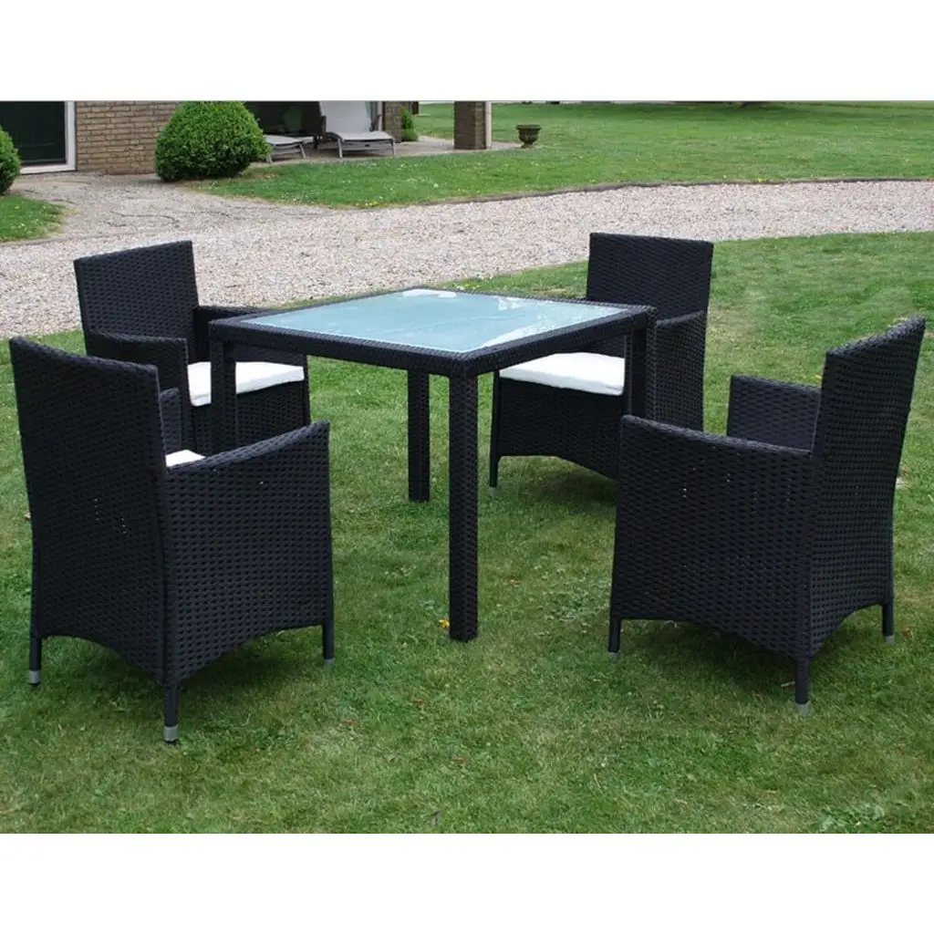 vidaXL Black Poly Rattan Garden Furniture Set 1 Table 4 ChairsGarden