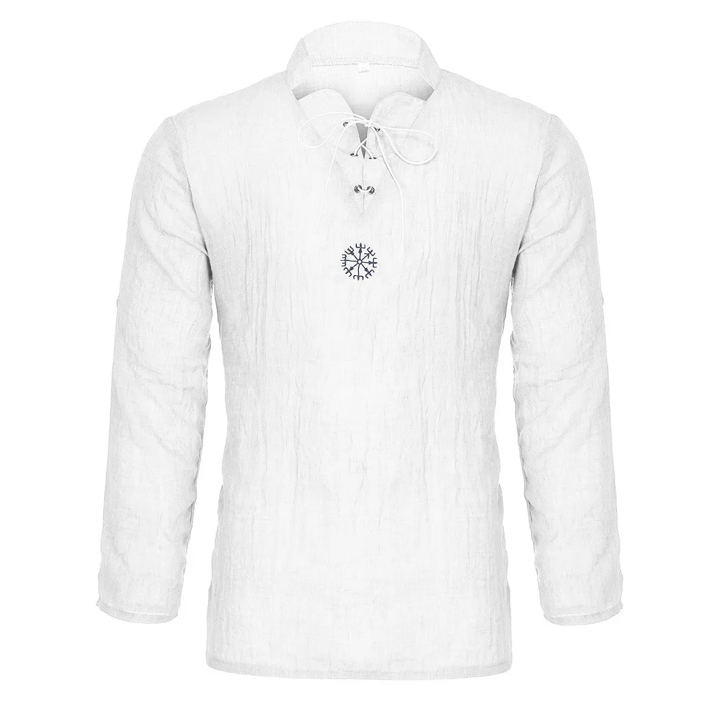 Белый Летняя мужская рубашка, Camisa, стиль, длинный рукав, свободная рубашка, индивидуальная, хлопок-лен, чистый, блузка, топ, уличная одежда, Camisa masculina - Цвет: Белый