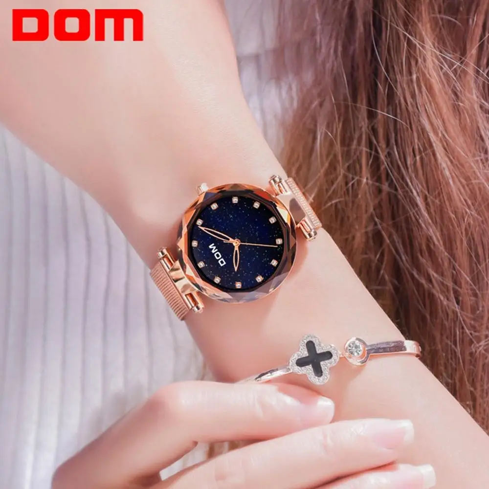 

DOM Fashion Luxury Ladies Crystal Watch Waterproof Rose Gold Quartz Women Watches Top Brand Clock Relogio Feminino G-1244GK-1M2