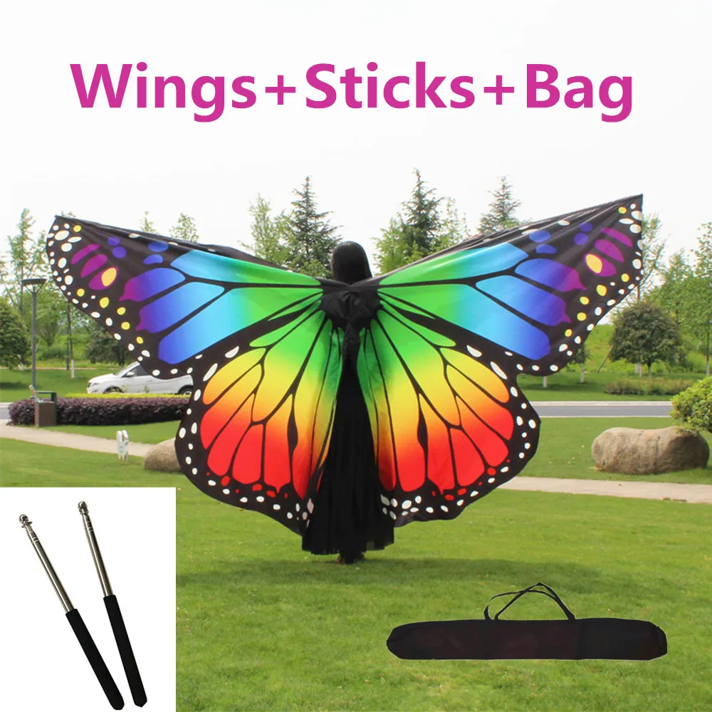 

Children Belly Dance Butterfly Wings with Sticks Bag Kids Belly Dancing Costume Women Adult Bellydance Colorful Wings Robs