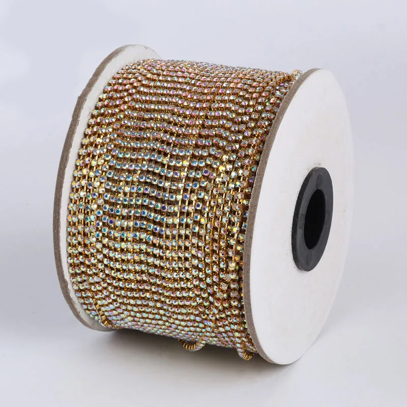 URORU Crystal AB Rhinestone Chain DIY Sew On Gold Base Density Trim Metal Cup Chains Accessories ss6 10yards/lot AM TAIDIAN