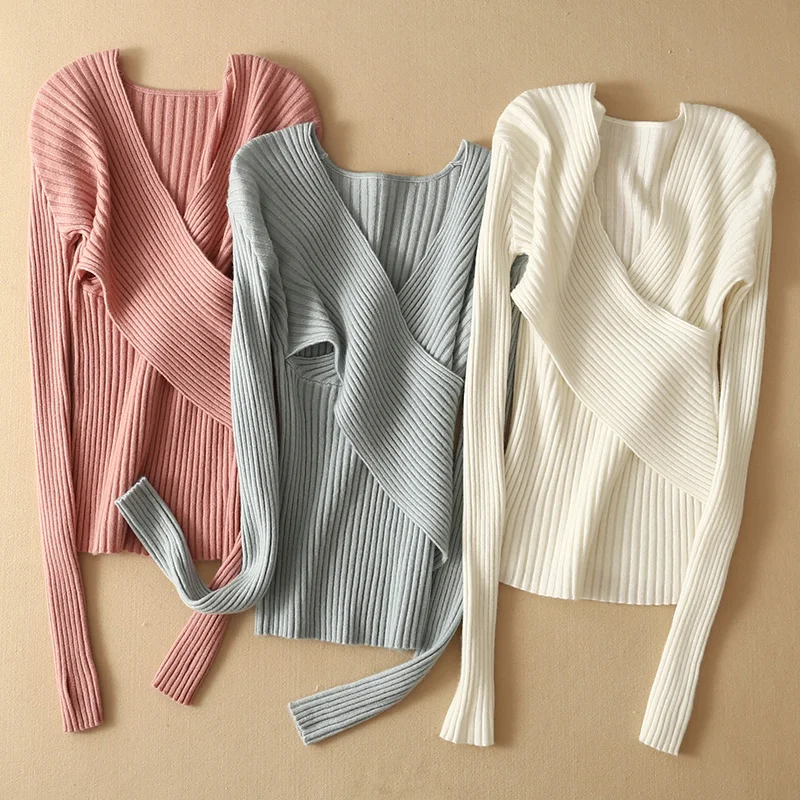 

Sexy V neck Cashmere sweater cross knitting sweater Women elegant long sleeve pullover female winter Autumn casual jumper