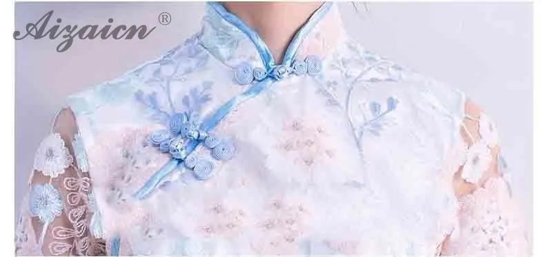 2019 летние модные короткие Cheongsam платья для женщин для китайское платье Qipao мини Восточный Стиль Тонкий Ци Пао Китай костюмы светло голубой