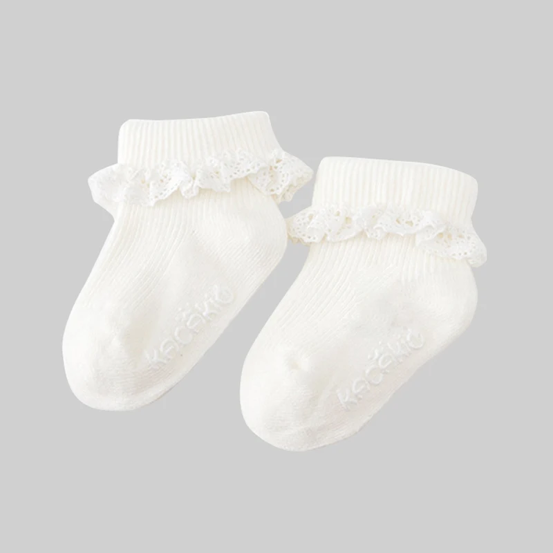 Носки для малышей розовые/белые милые кружевные носки принцессы для маленьких девочек хлопковые короткие носки с оборками для малышей Meias Infantil - Цвет: white