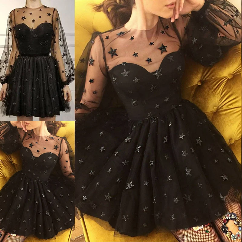 

Costume Dress Layered Solid color Mini See through Ladies Vintage Mesh Elegant