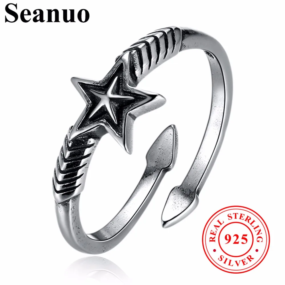 Seanuo Trendy Double Arrow Black Sterling Silver Open Finger Ring For Men Women Fashion 925 Star Lady Party Cocktail | Украшения и
