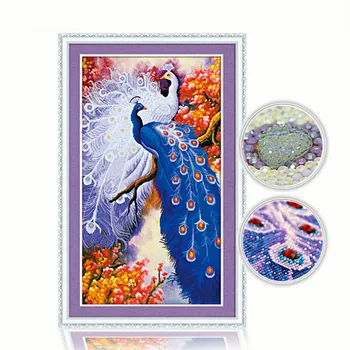 

Diy 5d Sale Diamond Embroidery, Diamond Mosaic, Special Shaped, White and Blue Peacocks, Diamond Painting Cross Stitch, 3D, Gift