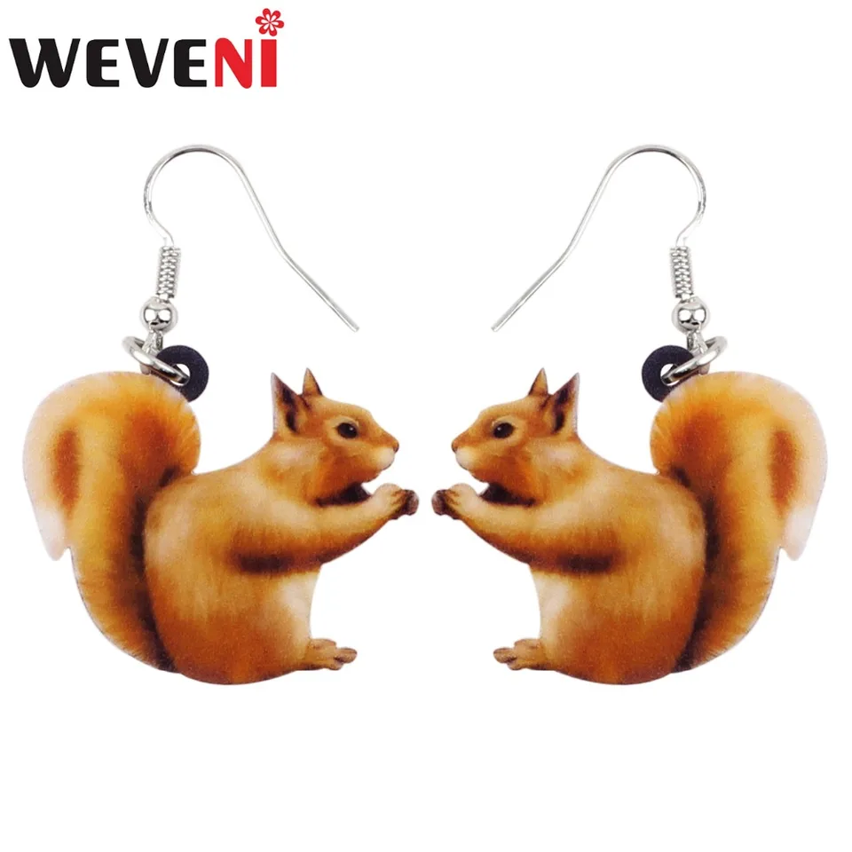 WEVENI Acrylic Sweet Nut Squirrel Earrings - Dangle Drop Earrings For Women, Orange, Lightweight