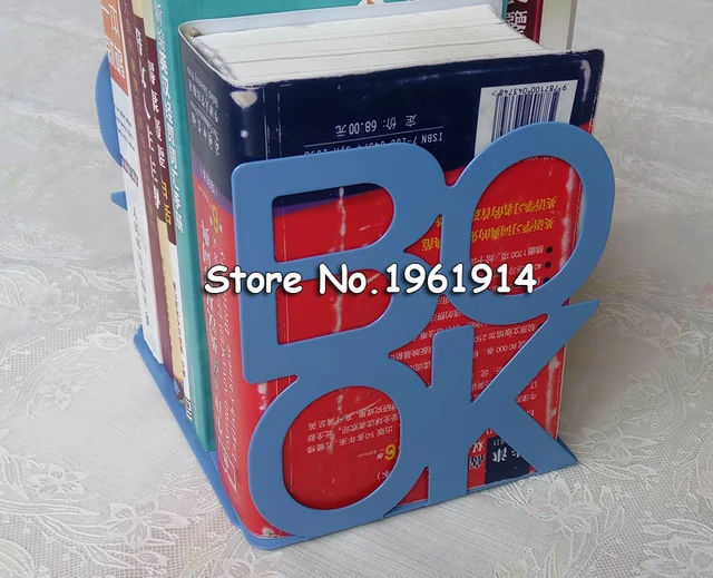 Rokoo 2 Pz Alfabeto Libro a Forma di Metallo Reggilibri Ferro Supporto Scrivania Supporti per Libri Blu