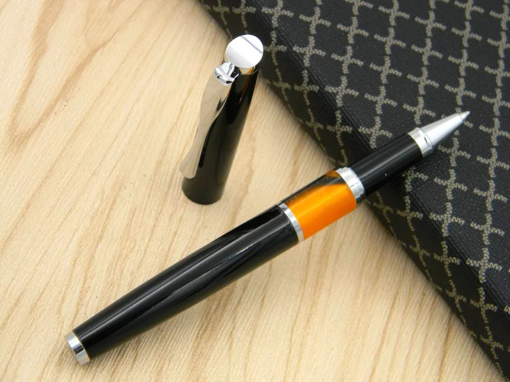 

new metal black Orange Acrylic With Silver Trim gift Rollerball Pen