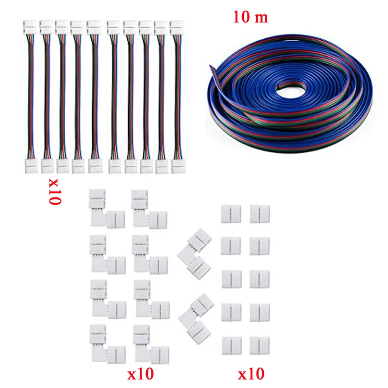 5050 4Pin LED Strip Connector Kit 10 RGB LED Connector Kit RGB Extension Cable LED Strip Jumper L Shape Connectors Gapless Conne 3d printer stepper motor cables xh2 54 dupont2 54 length 70cm 100cm 120cm 150cm 200cm 300cm 4pin to 6pin 42 connector wire