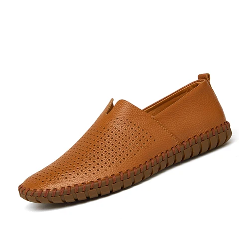 URBANFIND/мужские лоферы без шнуровки; обувь для вождения; большие размеры 38-47; дизайнерская мужская повседневная обувь на плоской подошве ручной работы; весенне-летняя обувь - Цвет: Brown Hollow