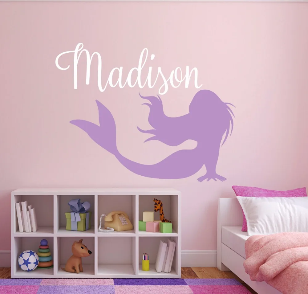 Mermaid Name Wall Decal, Personalized Custom Name Wall Stickers For