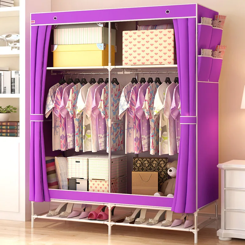 DIY Cloth Wardrobe Thick Reinforcement Pipe Folding Dust proof Wardrobe