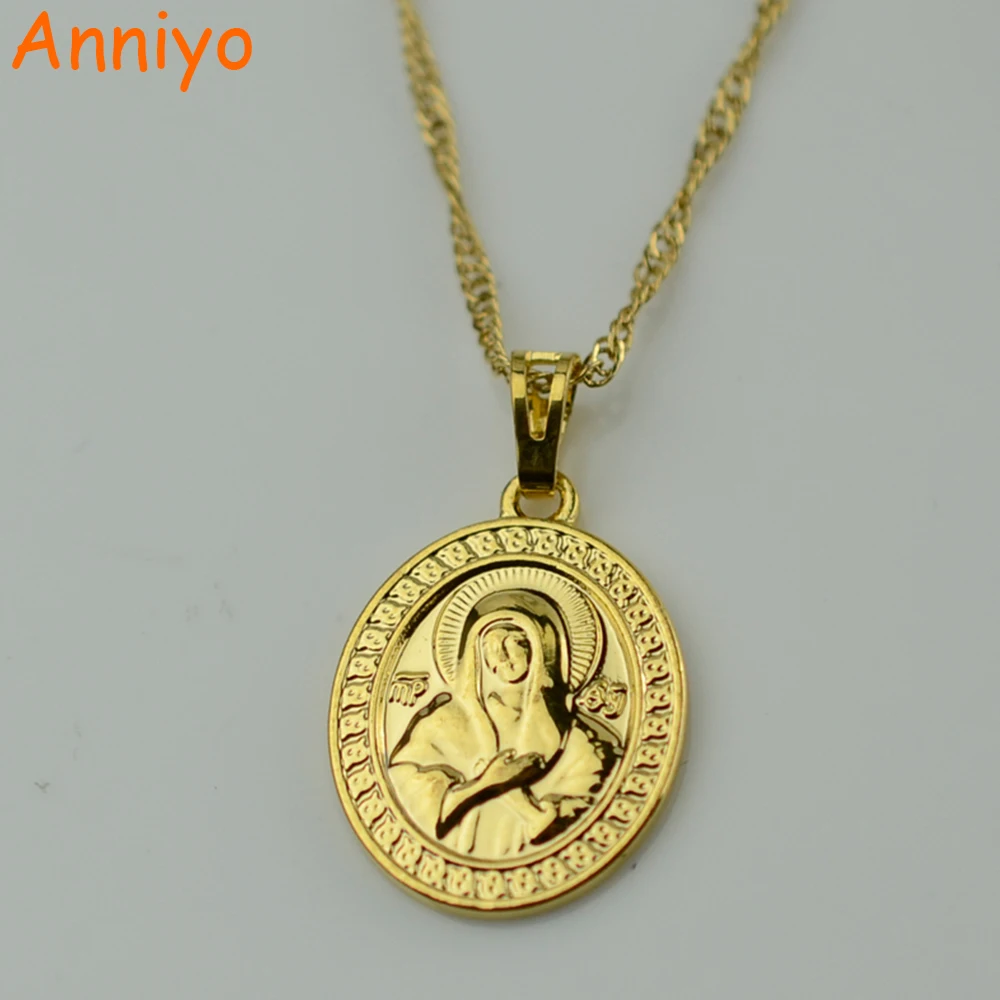 Anniyo Gold Color Virgin Mary Necklace Pendant Women Trendy Goddess