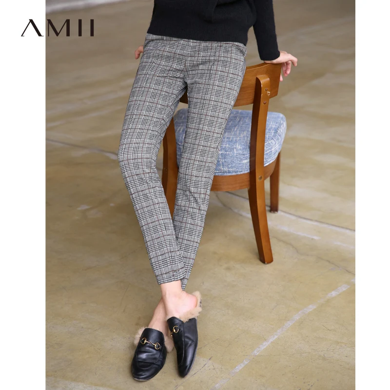 

Amii England Style Plaid Straight Pants Women Spring 2019 Designer Brand Office Slim Female Pants