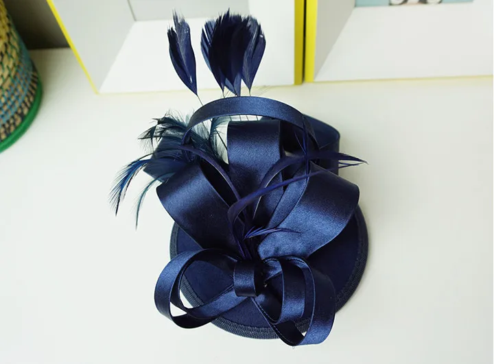  Freeshipping fashion elegant ladies royal fascinator linen santi bridal feather hat hairpins clips 